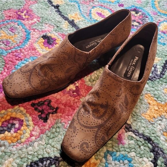 Paul Green Shoes - Paul Green Munchen Tooled Leather Block Heel Mules Austrian Made 7.5